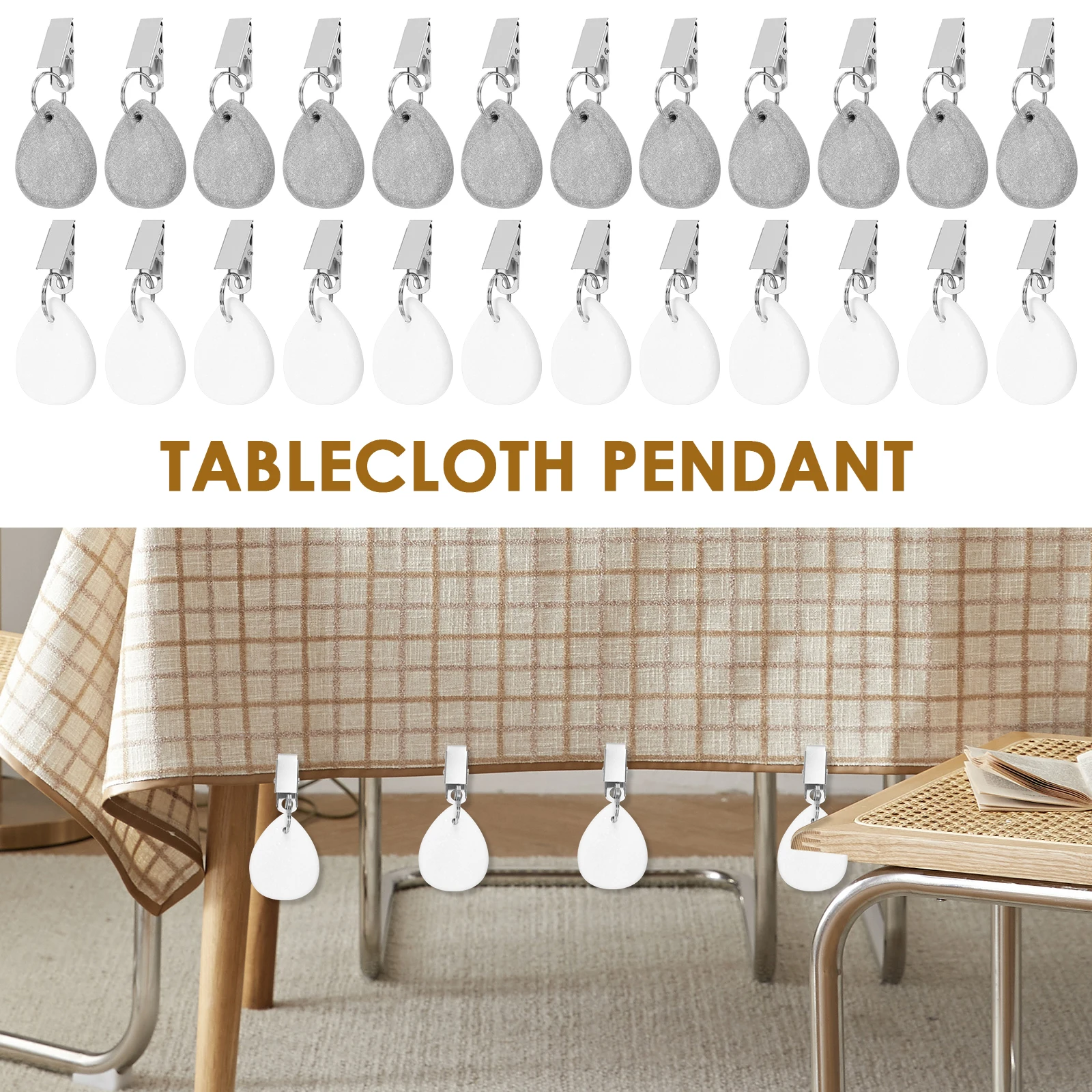 12Pcs Tablecloth Weights with Metal Clip Teardrop Shape Tablecloth Pendant Natural Marble Table Cover Weights Elegant Tablecloth