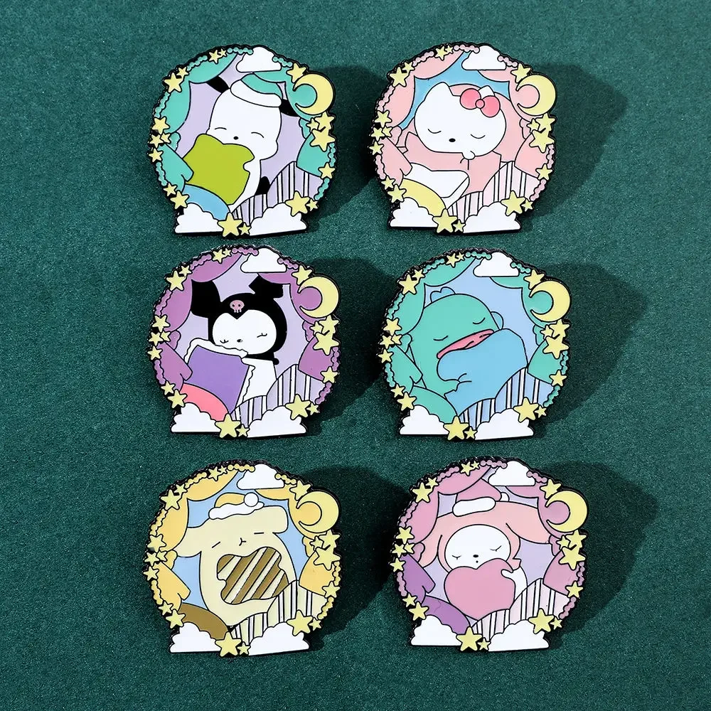 

New Animal Sanrio Brooch Cute Sleeping Kulomi Melody Enamel Pin Jewelry Fashion Pochacco Hello Kitty Metal Badge Backpack Gift