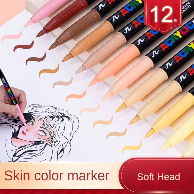 

12 Colors Skin Tone Markers Pens,Nylon Soft Head Acrylic Markers,Waterproof Brush Pen Figure Painting School Art Supplies