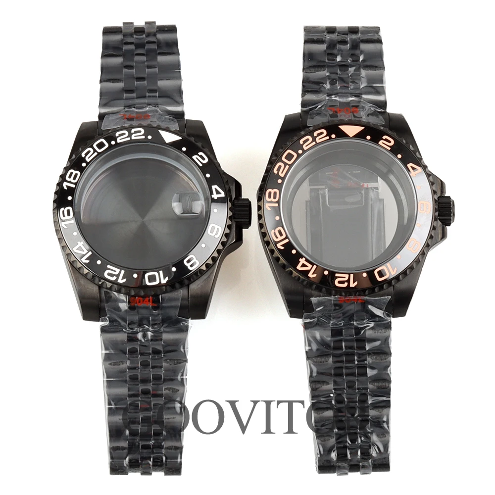 

Черный корпус часов Pvd 40 мм NH35 для SUBMARINER GMT MOD NH34 NH35 NH36, механизм с сапфировым стеклом, нержавеющая сталь, юбилейный бракет