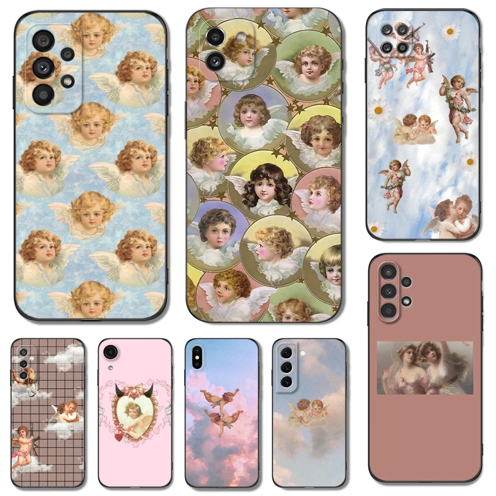 Black tpu Case For Samsung galaxy S23 S22 S20 S21 FE PLUS ultra+S10 E lite cover Renaissance angels Novelty Fundas