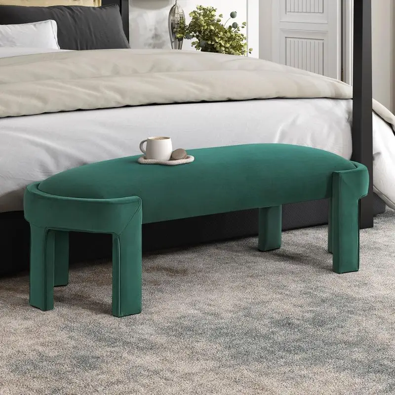 

Stylish Green Velvet Upholstered Bench with Foam Cushioned Seat, Durable Plywood Frame for Entryway, Luxurious Comfort Home