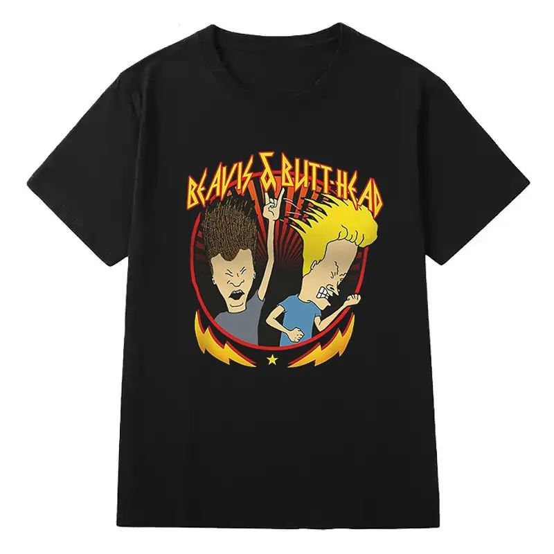 قميص بيفيز وبوتثيد الكلاسيكي 1996 ملابس الرسوم المتحركة الفكاهة نمط غير رسمي من القطن الخالص للرجال والنساء بأكمام قصيرة Y2k