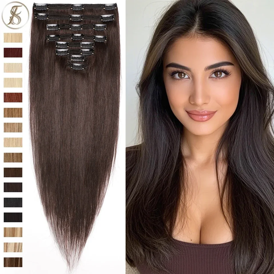 

TESS Full Head Clip-in Remy Human Hair Extensions 8-24 Inches Straight Bleach Blonde 16 Colors Available for Women Hairpiece