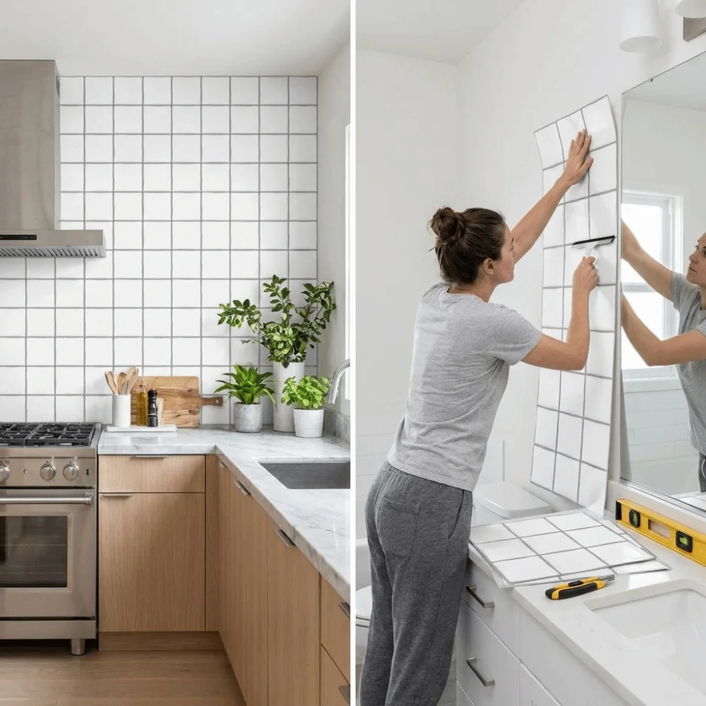 Waterproof 3D Tile Stickers Lightweight Flexible DIY Backsplash Tiles Marble Vein Self-Adhesive Backing Waterproof Wall Stickers