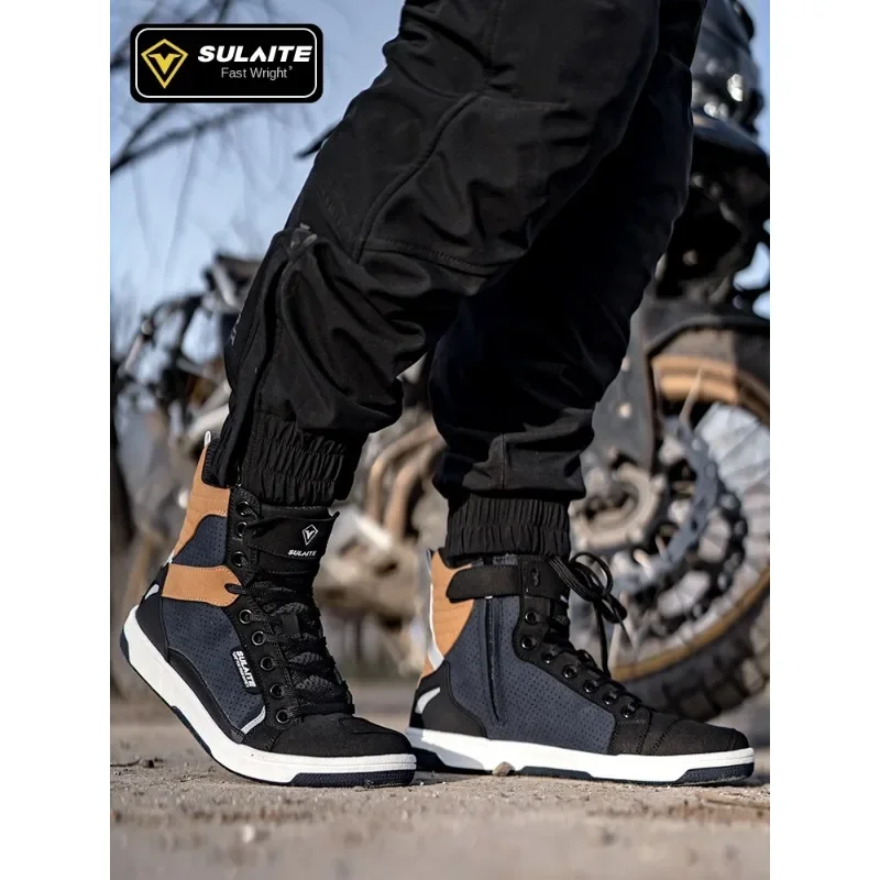 SULAITE Motorcycle Boots Summer Rally Boots, High Top Casual Shoes, Vintage Motorcycle Shoes Travel Breathable