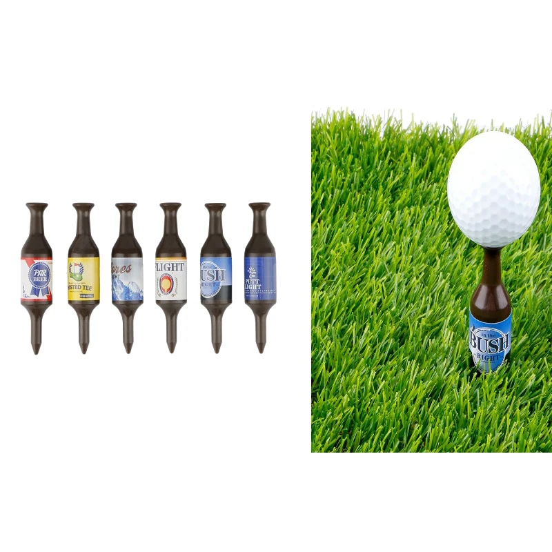 6Pcs/Set Golf Tees Unique Beer Bottle Design 90x20mm/3.54x0.79in Plastic Wood/Brown Funny Golf Gifts Durable Golf Supplie