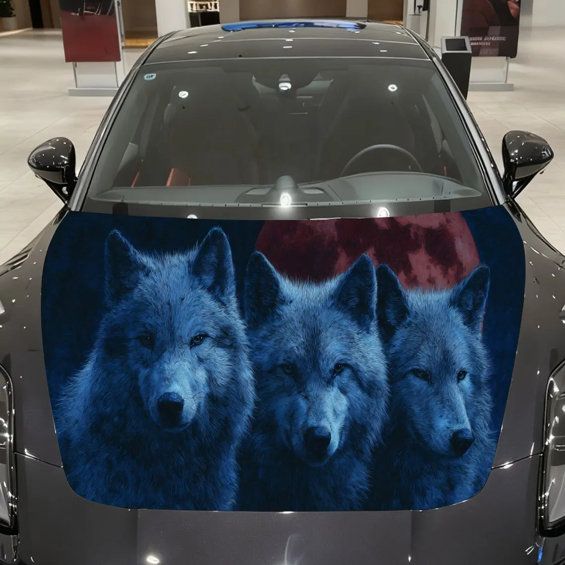 

Red Moon Trio Wolf Car Hood Wrap, Car Hood Decal, Car Exterior Accessory, Waterproof and Self-adhesive Auto Cover Sticker, Cool