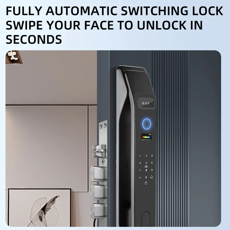 Smart Door Lock 3D Facial Recognition Wifi Enabled Remote Access Anti Break in Alarm Home Security Easy Setup