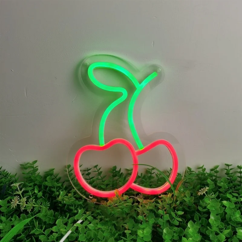 Cherry Neon Sign Led Neon Light Wall Hanging Art Lights for Kids\' Bedroom Home Living Room Kitchen Decor Wall Art  Handmake