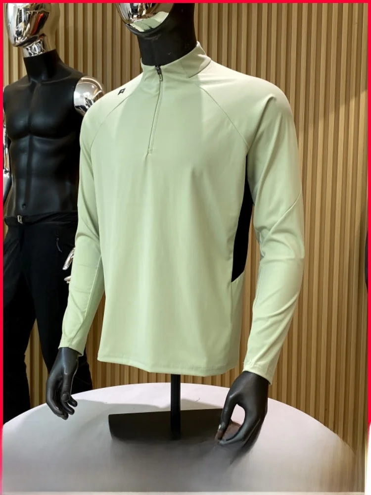 

Мужская спортивная футболка с длинным рукавом Color Blo Long Sve T-irt для активного отдыха, быстросохнущая, с молнией, весна-лето, модная, молодежная, универсальный крой, стандартная модель.