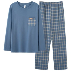 Mode Herbst Brief Drucken Pyjamas Sets für Männer Plaid Hosen Reine Baumwolle Männlichen Nachtwäsche Große Yards 4XL Hause Tragen Lounge nachtwäsche