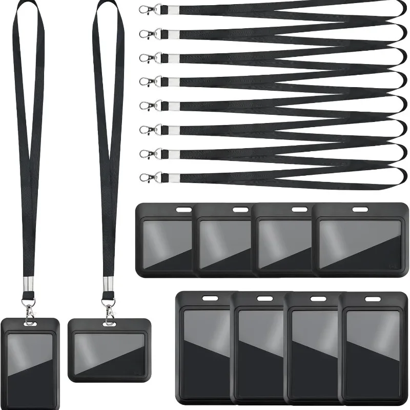

1 шт., чехол для кредитной карты рабочего, черный цвет, ремешки, держатель для бейджа, горизонтальный вертикальный держатель для удостоверений личности