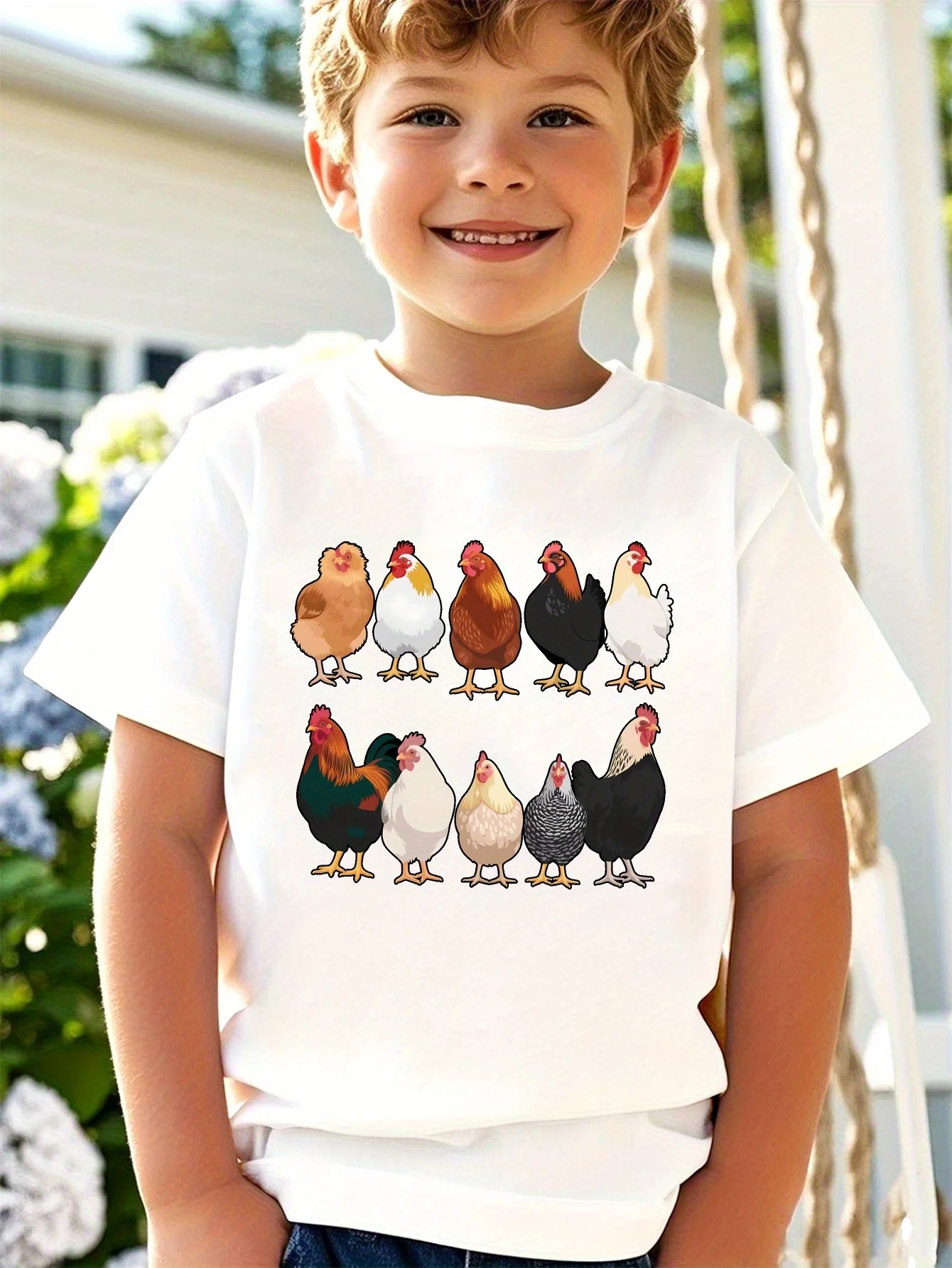 Cute Farm Chicken Rooster Hen Cartoon Print Family Matching Cotton Tees Short Sleeve Tops For Mom Dad Boys Girls Daily Wear