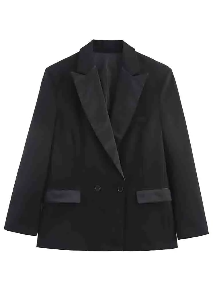 

European style new women's fashion versatile temperament simple splicing double-breasted suit jacket