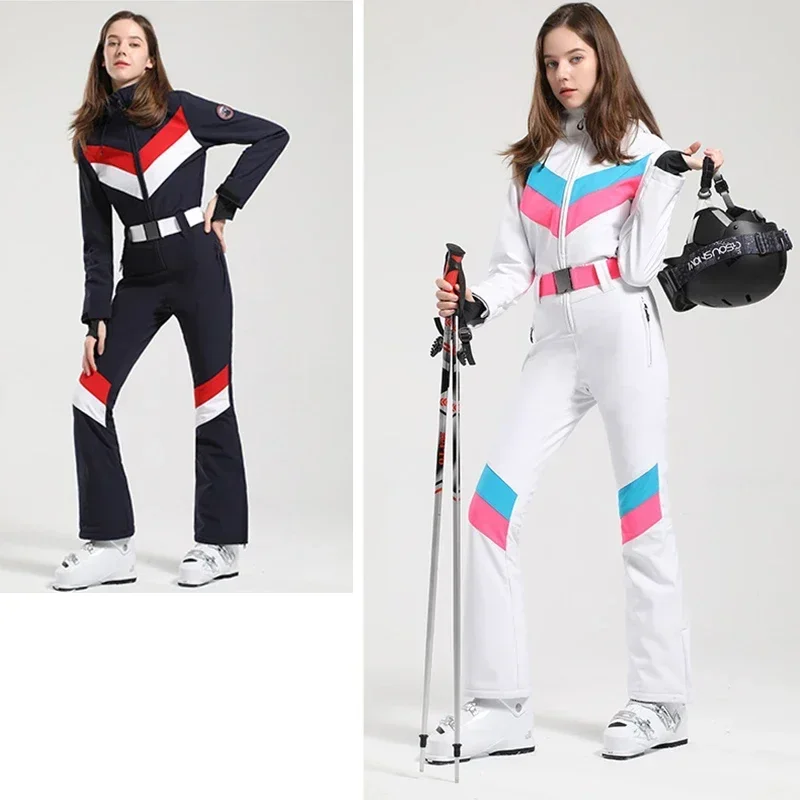 Setelan baju kodok satu potong untuk wanita, pakaian terusan musim dingin 2025, Set pakaian Ski motif salju tahan air tahan angin untuk wanita