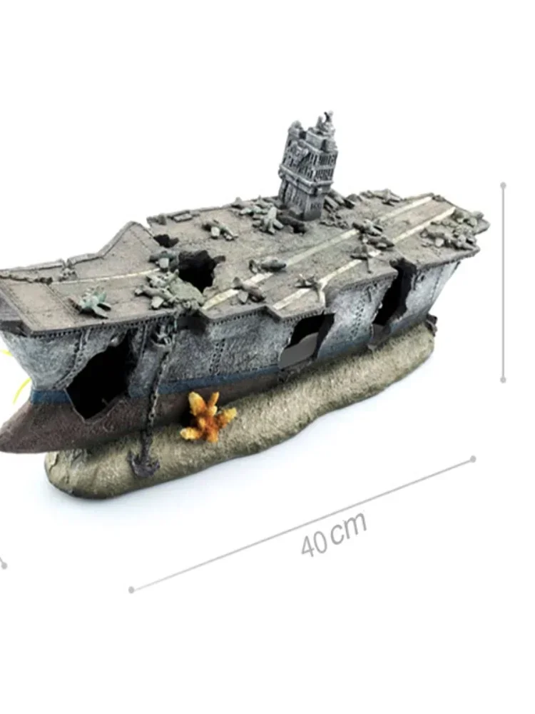 Landscaping Aquarium decoration  Aircraft Carrier Wreckage Reptile  Hideout Cave Decoration Background aquarium