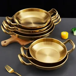 Stainless Steel Home Cooking Paella Pan Seafood Rice Pot Picnic Snack Plates Cookware Saucepan Dry Pots with Handle