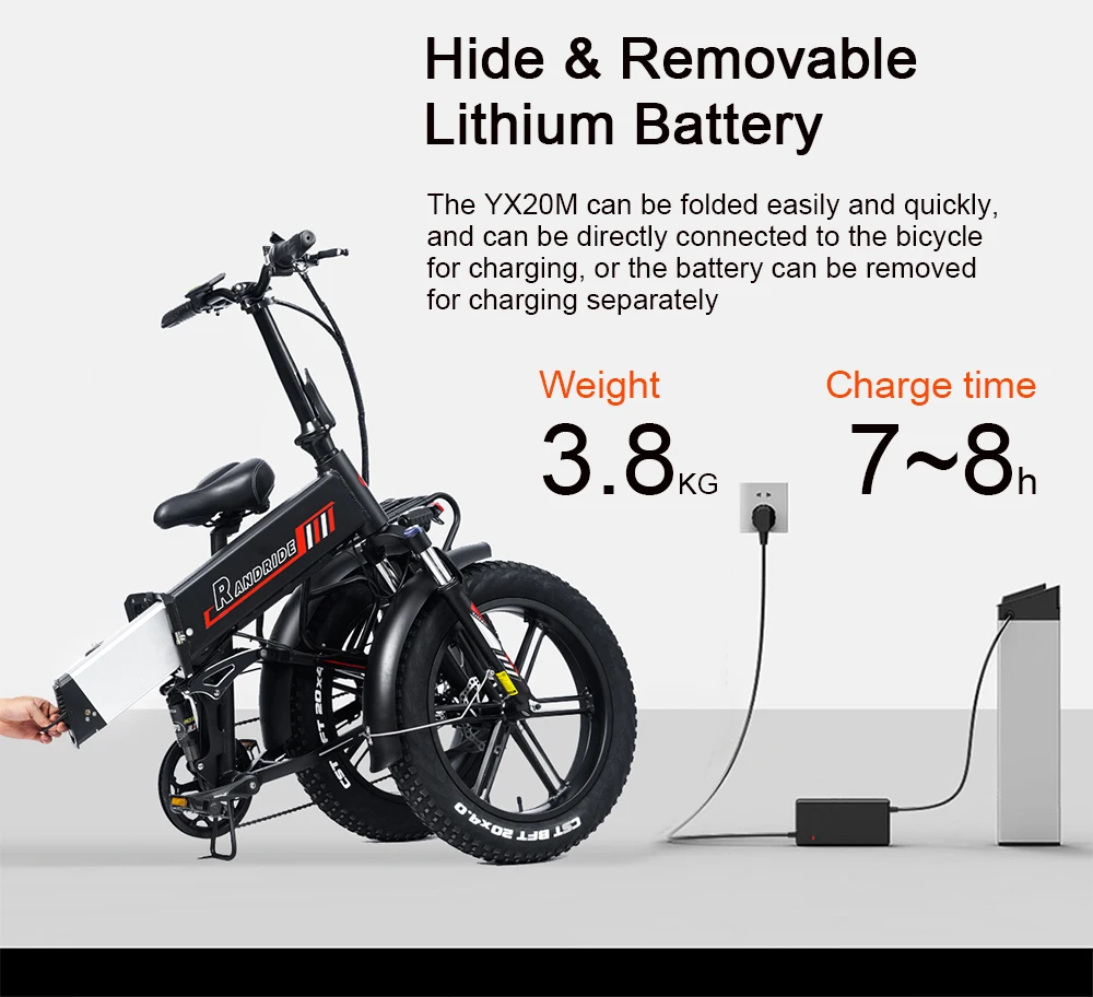 Mountain Electric Bike 1000W Motor 48V17AH Lithium battery 20*4.0 Tire Foldable Off-Road E-bicycle 45KM/H Portable Urban E-Bike