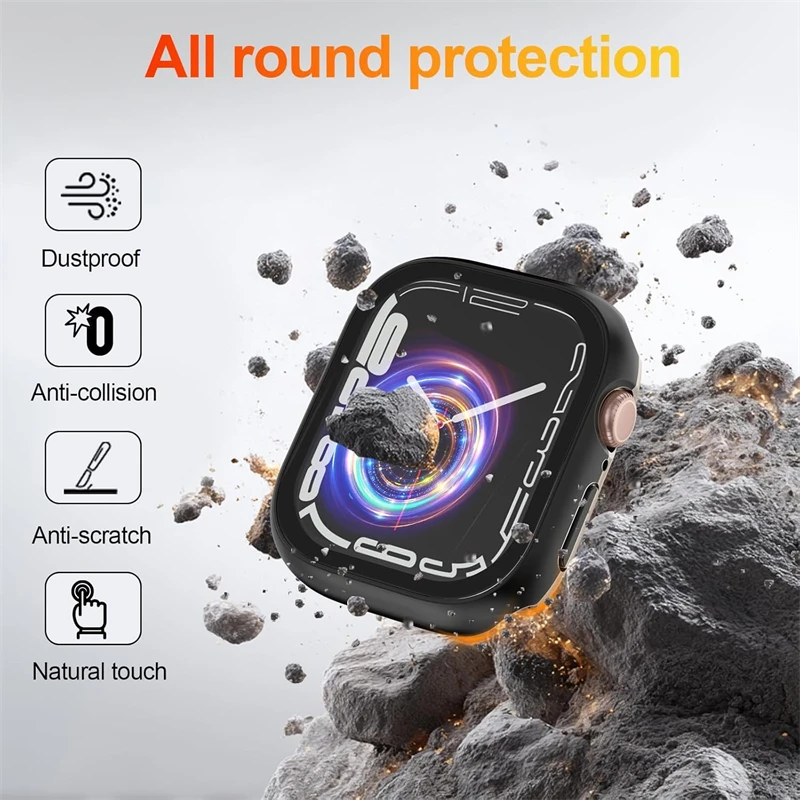 Glass+Cover For Apple Watch Case 44mm 40mm 42 49mm 41mm 45mm 46mm Accessorie Screen Protector iWatch 12 11 10 9 8 7 6 SE 5 Ultra