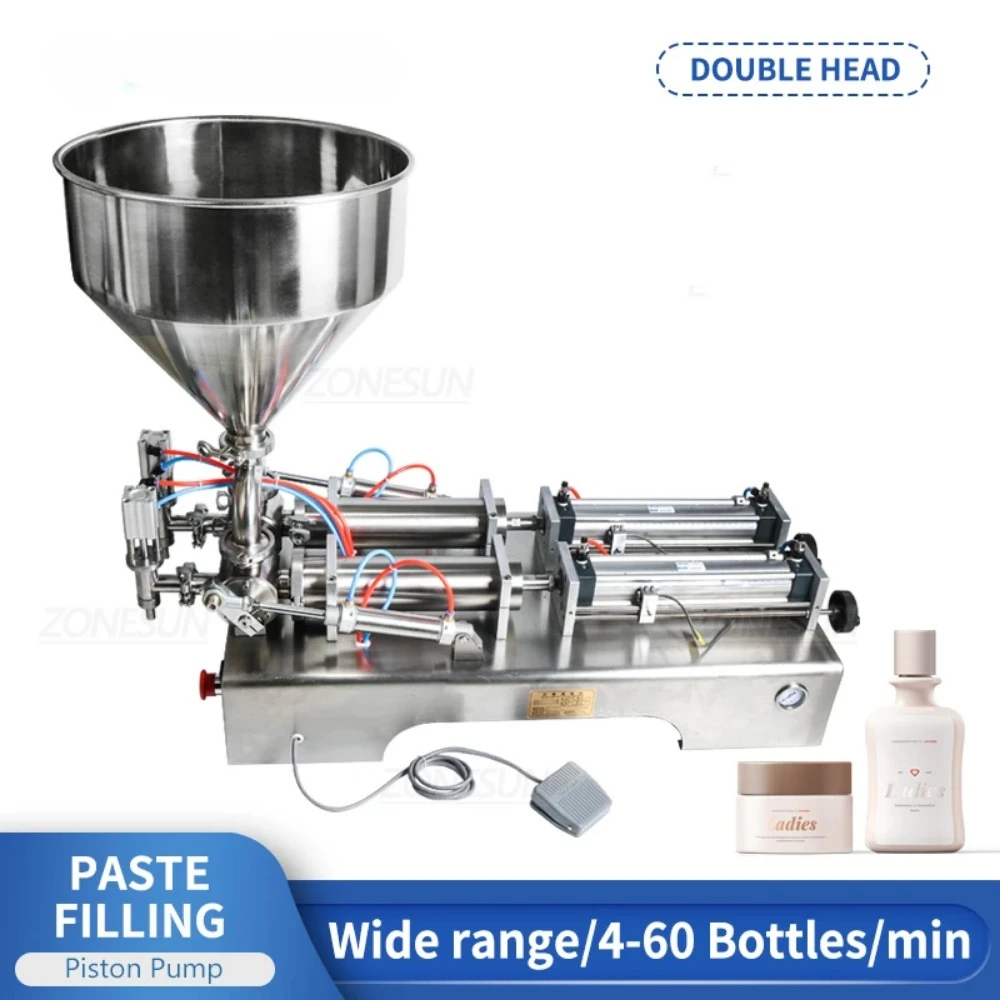 ZS-GT2 Paste Filling Machine Automatic Double Heads Pneumatic Hopper Shampoo Moisturizer Lotion Oil Honey