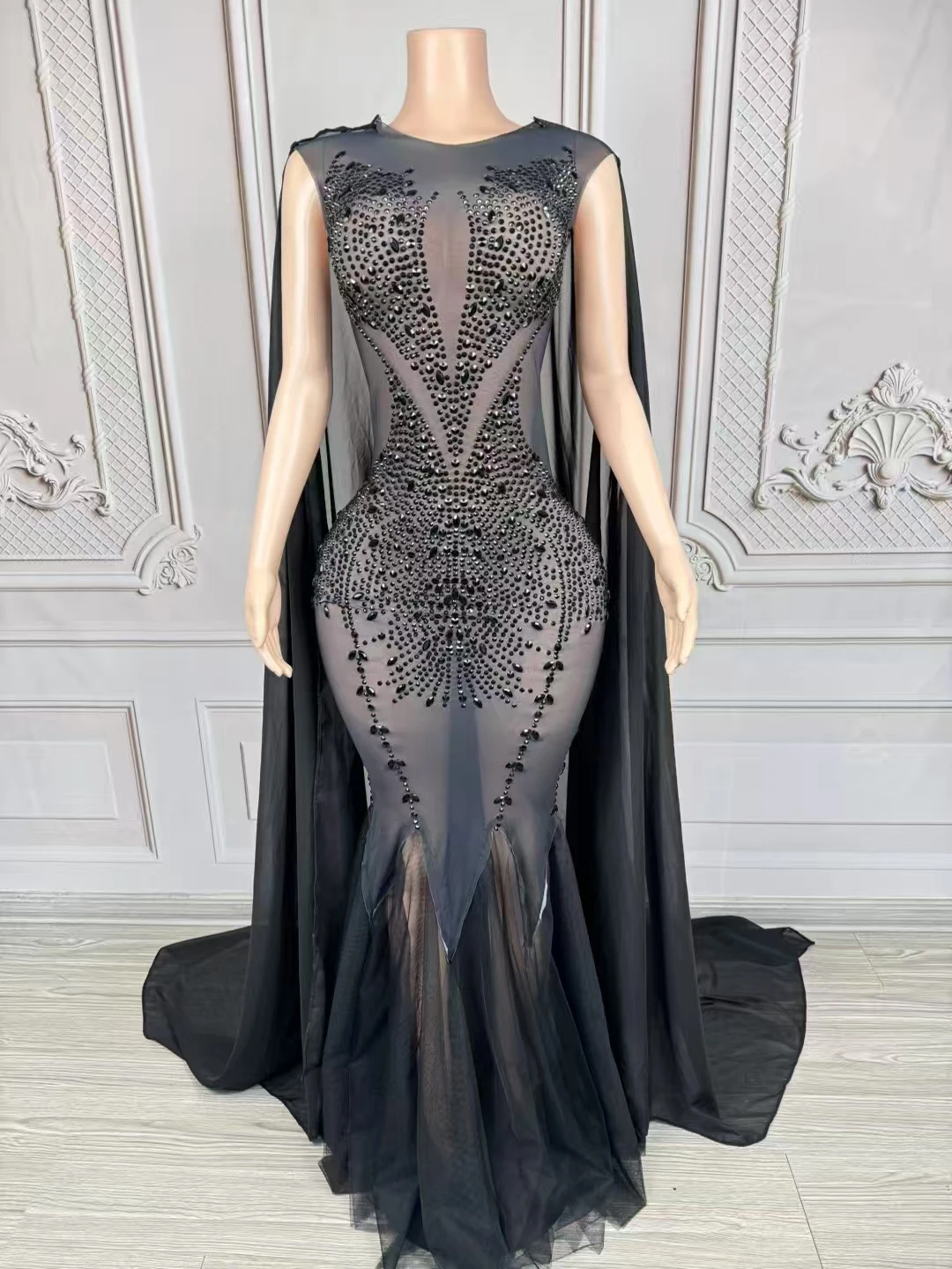 

Singer Party Dress Sexy Mesh RhinestonesCelebrate Dress Wedding Gown Stage Catwalk OutfitCostume D240