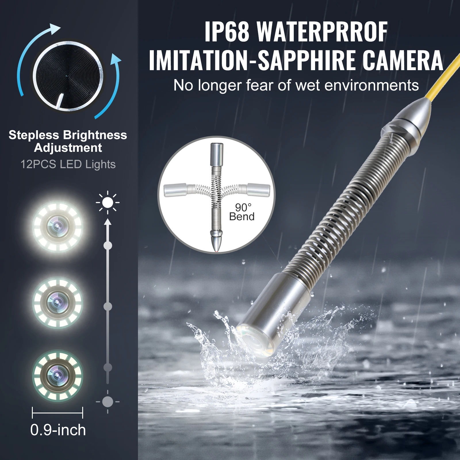 SucceBuy Sewer Camera 165 ft/50 m Self-Leveling Drain Inspection Camera with 9" 1080P HD Screen and 512Hz Locator for Duct Pipe