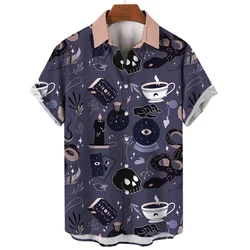 Hawaiian Magic Skull Men's Short Sleeves Shirts Halloween Pumpkin Bird 3d Cat Print Summer Trendy Cool Fashion Beach Party Tops