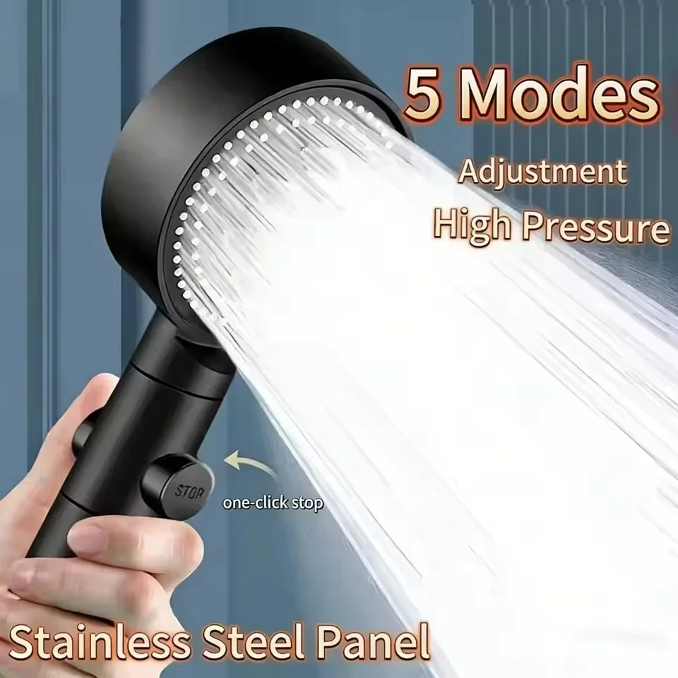 New 5 Modes High Pressure Handheld Shower Head Adjustable Water Saving Hangable Spray Nozzle Practical Replacement Accessory