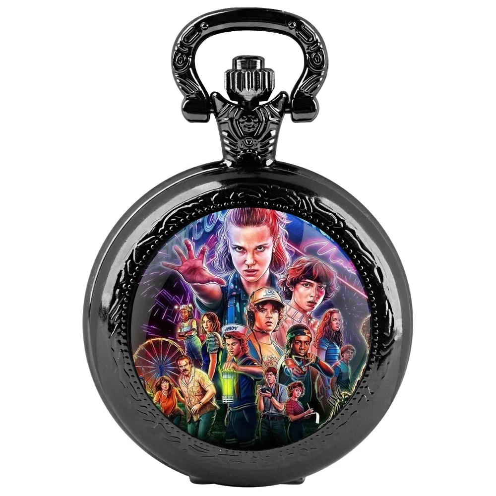 Personalized Character Set Black Dome Glass Pocket Watch