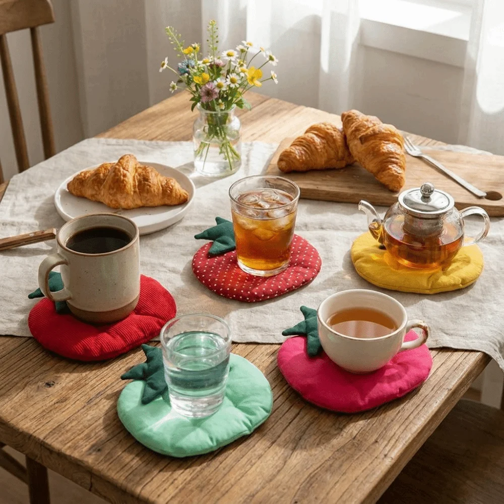 Jewelry Pad Thick Tomato Shaped Coaster Anti-Scalding Kawaii Insulation Pad Non-Slip Decorative Fabric Coaster Photography Props