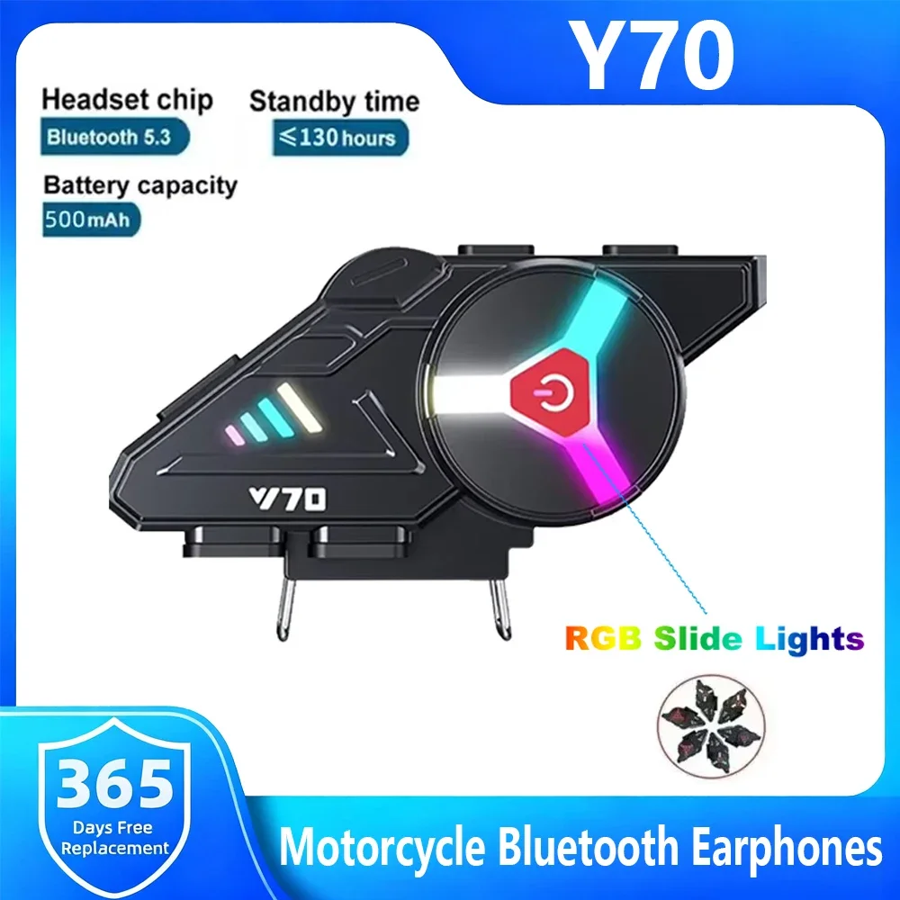 

Y70 RGB Light Wireless 5.3 Motorcycle Helmet Bluetooth Earphone Support For Connecting 2 Phones Voice Assistant IPX6 Waterproof
