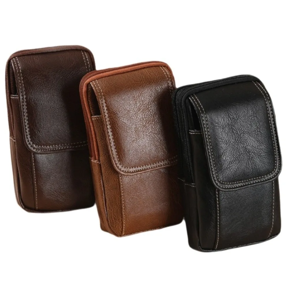 PU Leather Crossbody Bag Versatile Style Simple Design Waist Bag Leather Case Multiple Pockets Shoulder Bag Outdoor Work