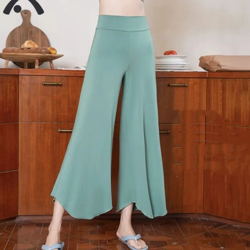 Fashion Loose Simplicity Elegant Solid Color High Waist Knitting Cotton Exercise Yoga Wide Leg England Style New Style