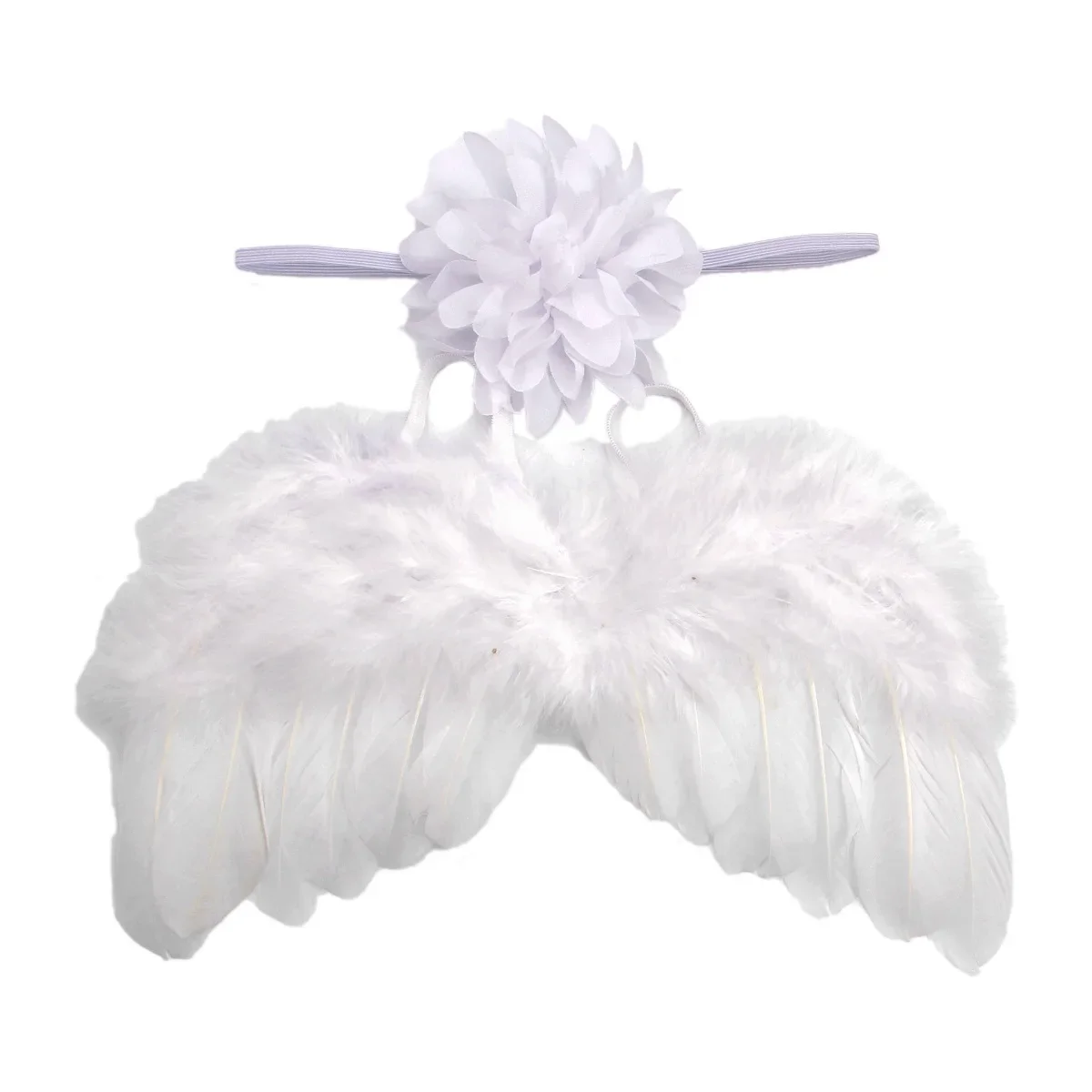 New 2pcs/set Soft Angel Feather Wing with Chiffon Flower Headband for Baby Girls Photo Props Newborn Birthday Party Decor Gifts