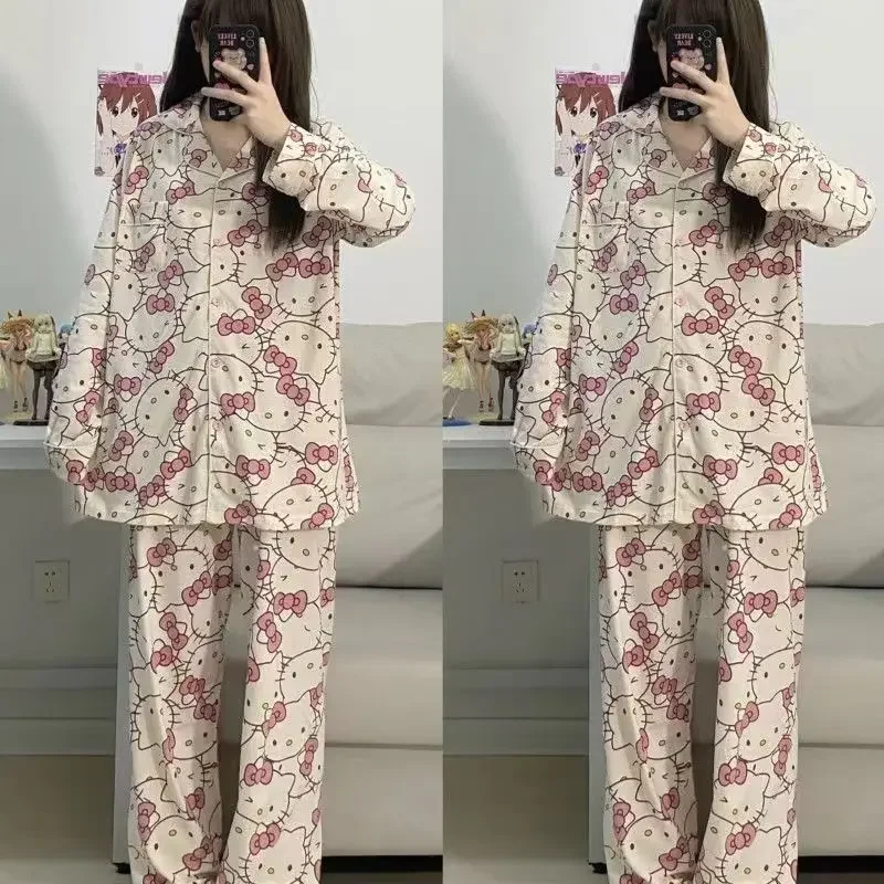 2PCS Anime Sanrio Short Pajamas Hello Kitty Kuromi Kawaii Cartoon Loose Sleepwear Pajamas Sets Short Clothes Girl Birthday Gifts