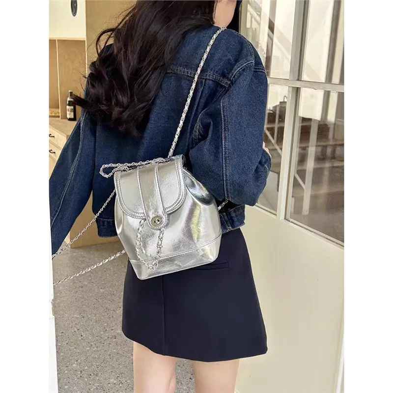 New high-end chain silver small backpack for niche backpack