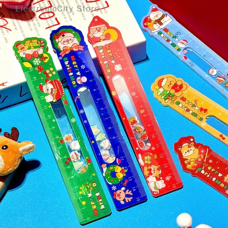 Outil de peinture de dessin créatif, papeterie de récompense, dessin animé père noël bonhomme de neige règle de noël, cadeau pour étudiant, fournitures scolaires, 1 pièce