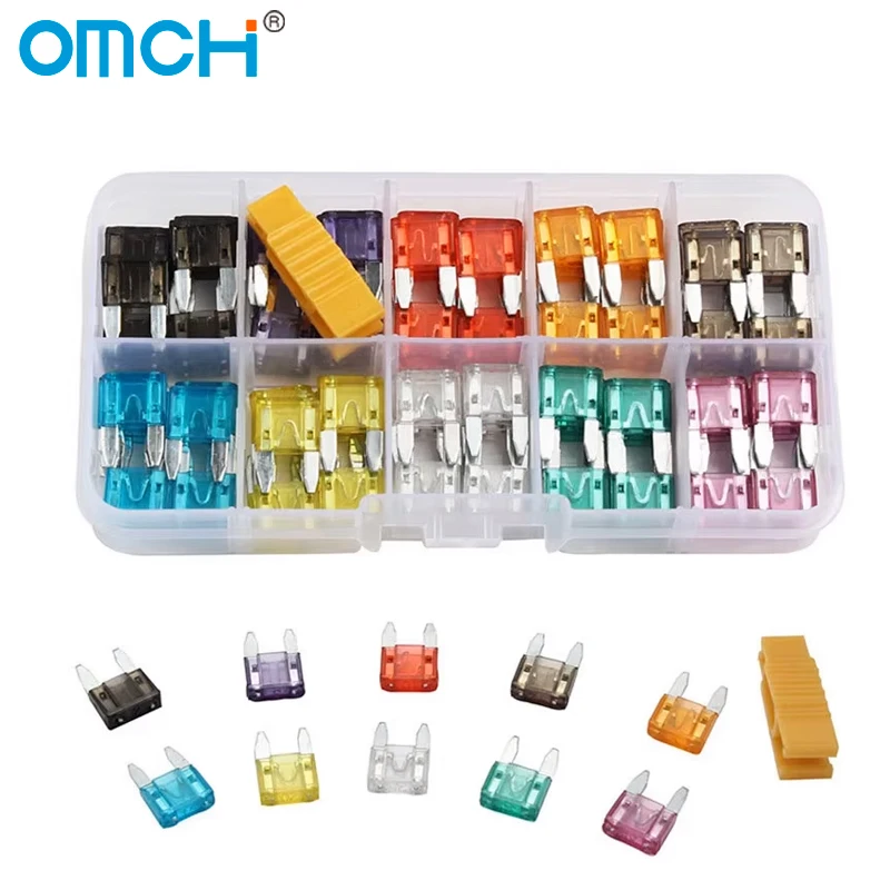 OMCH 120PCS Mixed Mini Size Blade Type Car Fuse Assortment 2A/3A/5A/7.5A/10A/15A/20A/25A/30A/35A Fuse with Box Clip