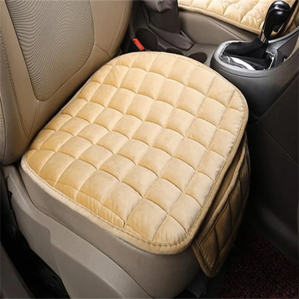 New Car Seat Cushion Single Piece Without Backrest Plush Front Row - Anti Slip and No Binding - Winter Usable - Grid