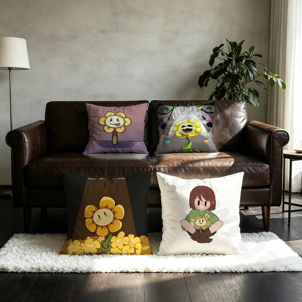 Exquisite Flowey Chara  Pillow Case Anti-dustmite Pillowcase Invisible zipper silky short plush Sofa cushion cover