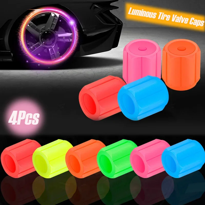 4PCs Luminous Tire Valve Caps High Quality Universal Car Motorcycle Bicycle Wheel Night Glowing Cap Auto Decoration Accessories