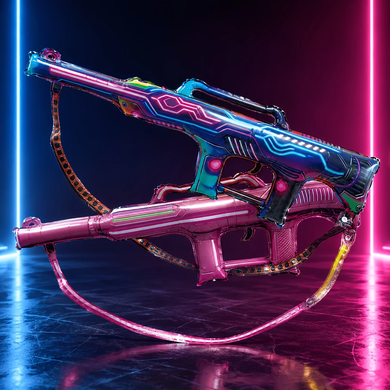 2pcs Machine Gun Foil Balloon Neon Color Inflatable Gun Aluminum Film Balloon Game-Themed Party Decor Cosplay Photo Props