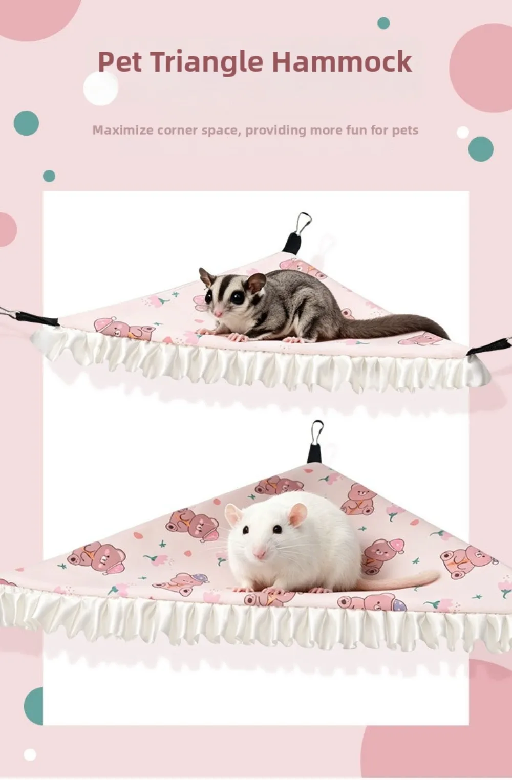 Eisgekühlte Haustier-Hängematte, atmungsaktiv, verschiedene Größen, Hamster-Ruheunterlage, Cartoon-Muster, einlagige Meerschweinchen-Hängematte für den Sommergebrauch – Detail 2