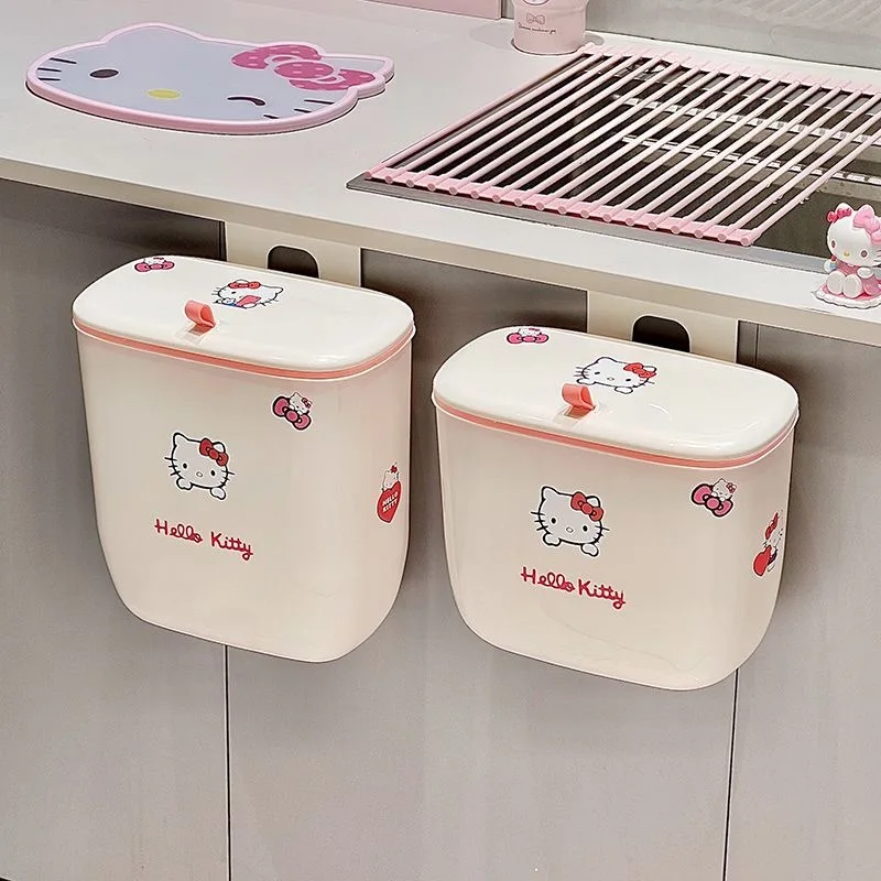 Kawaii Cartoon Waterproof Sticker Hanging Trash Bin Odor Block Flip Lid Trash Bin For Kitchen Use Bedroom Drawer Waste Basket