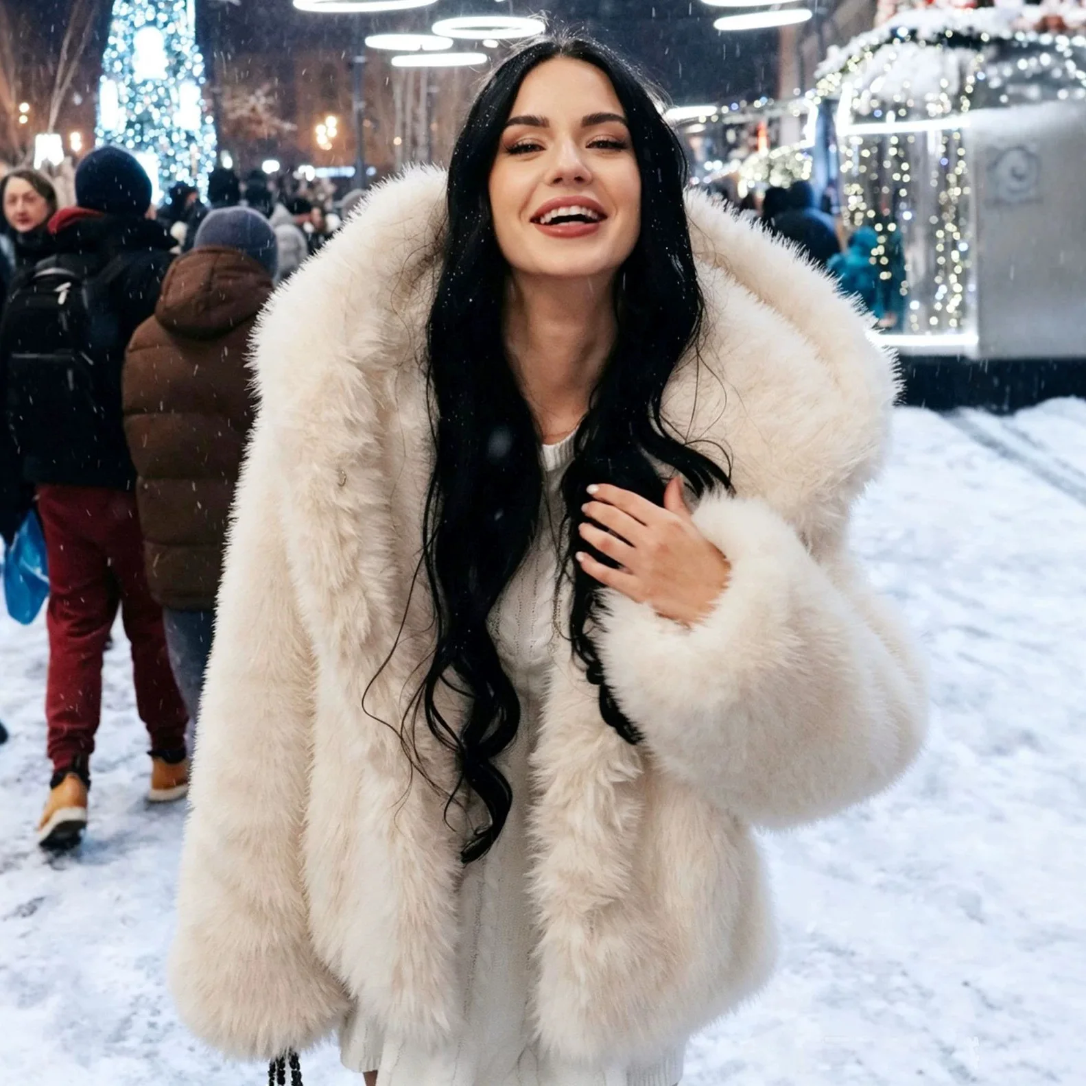 Faux Fur Coats Hooded Jackets Thick Warm Y2k Streetwear Jacket Elegant Work Outerwear Autumn Winter Casual Solid High Street