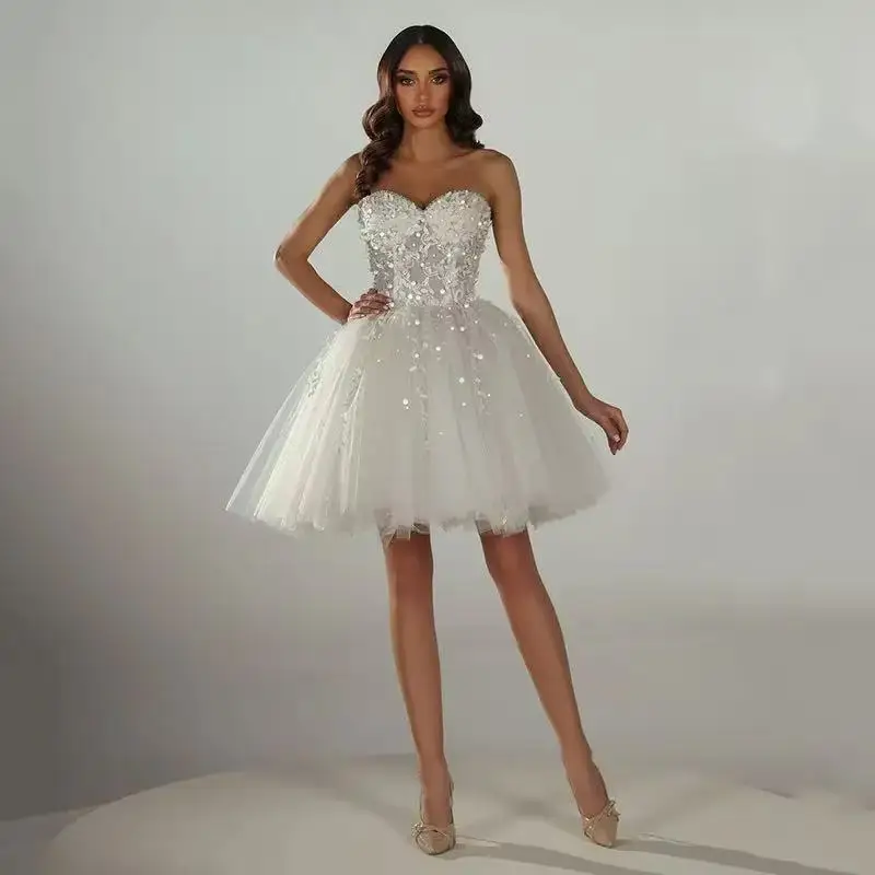 

A-Line Wedding Dresses Sweetheart Appliques Lace Bridal Dress 2025 Short Evening Wedding Prom Gowns Customized