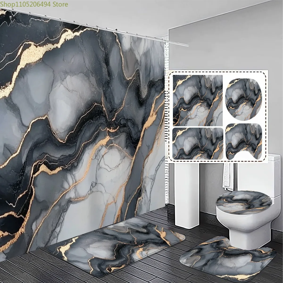 

1/3/4pcs, Elegant and gorgeous, Modern Marble Print Shower Curtain and Bath Mat Set - Luxury Bathroom Decor with Non-Slip Rugs