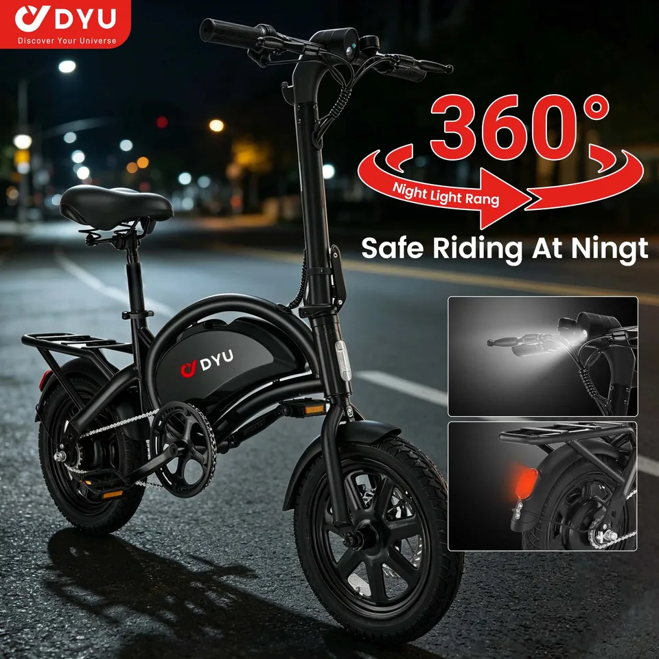 DYU D3F 14 inch Folding Electric Bike Peak 500W Motor 280.8WH Battery Electric Bicycle,20mph City E-bike image 6
