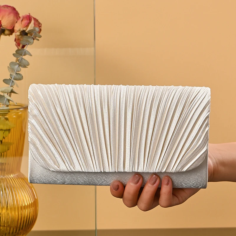 New Fashion Pleated Shoulder Bag Casual and Simple Dinner Party Crossbody Bag Satin for Women Wedding Party